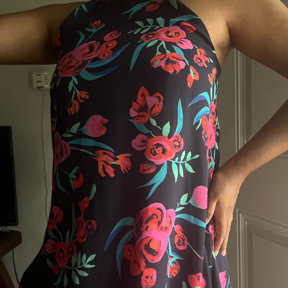 Everly Navy Blue Floral Dress with Pink flowers